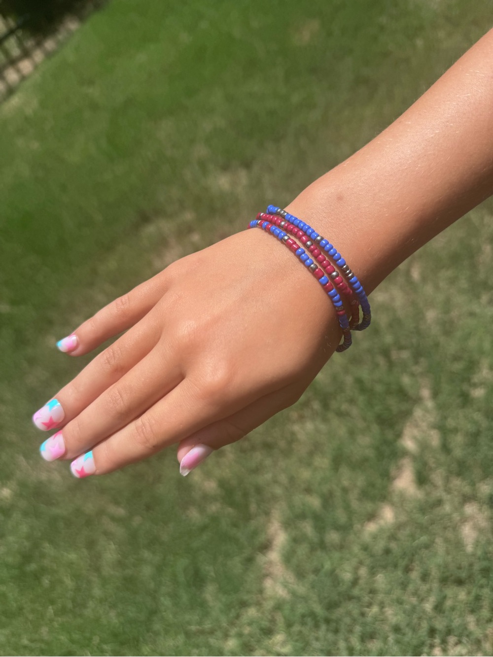 Handmade Blue and Red Beaded Wrap Bracelet
